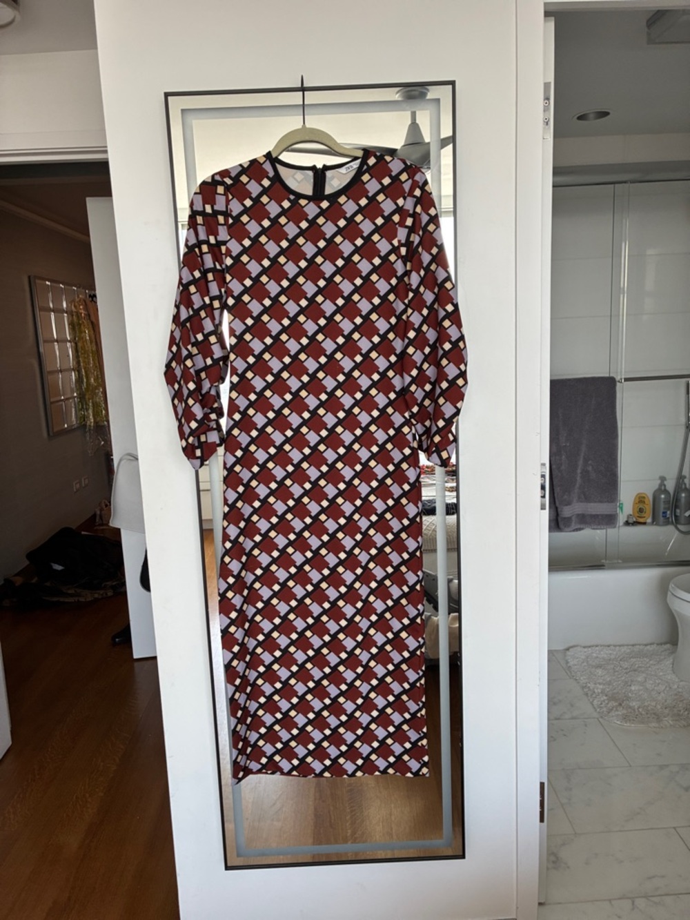 Zara Burgundy Geometric Long Sleeve Maxi Dress